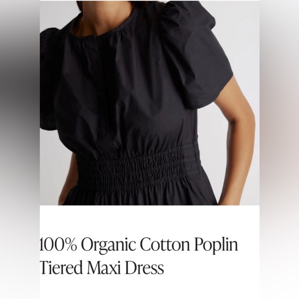 NWT Quince Smocked Tiered Organic Poplin Cotton Pocket Maxi Dress - Picture 10 of 13